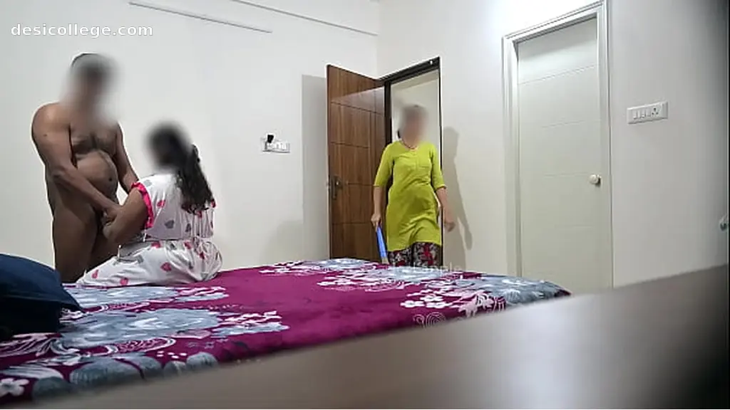 4K Blowjob and hardcore fucking with wife while maid cleaning room