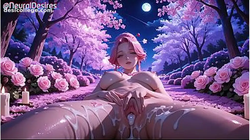 4K Silk-wrapped beauty arches under cherry petals while her big tits bounce in wild pleasure