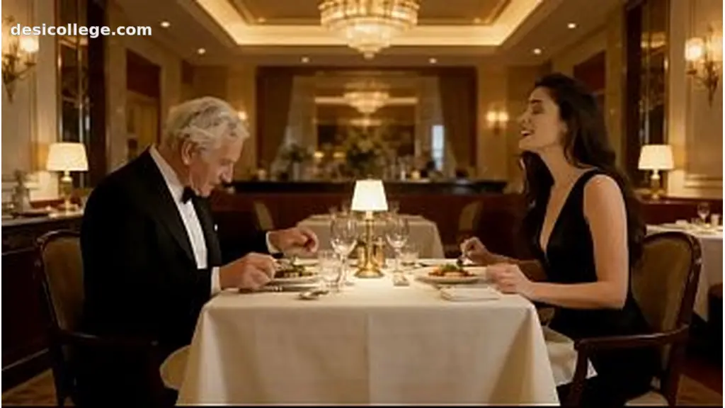 AN INDECENT PROPOSAL. OLD MAN WITH YOUNG WOMAN. AI GENERATED