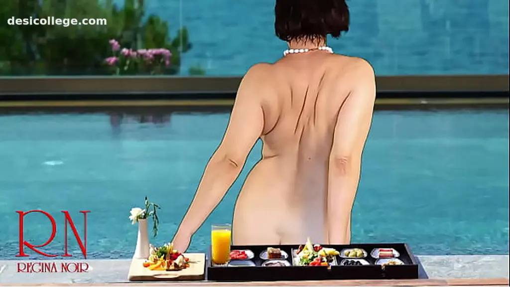 Regina Noir. Tits teasing at swimming pool. Nudist hotel. Nudism outdoors. 1