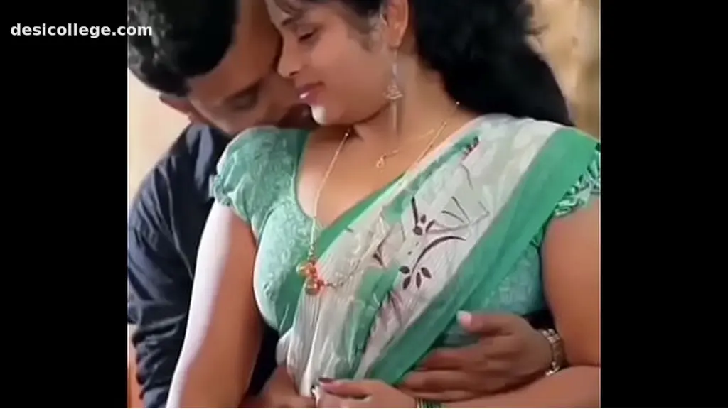 Trending Romantic boobs press in green saree
