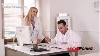 Blonde busty nurse Amber Jayne rides Doc& big fat dick at the clinic GP454