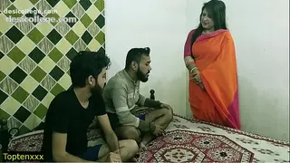 Bold Desi Xxx Threesome Sex! Malkin Aunty and Two Young Boy Hot Sex! Clear Hindi Audio - Full Chudai Video