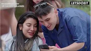 Curvy Brunette Gets Pounded on a Picnic Table... Whole Party Watches