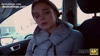 Debt4k. Hottie Calibri Angel blows agent in his car and has anal with him sex indoors