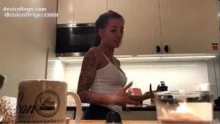 Exclusive Perfect Pokies on the Kitchen Cam, Braless Sylvia and her Amazing Nipples