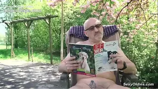 Full HD Teen neighbor teasing old man for outdoor sex in his backyard