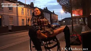 Homemade Leah Caprice flashing pussy in public from her wheelchair with handicapped engli