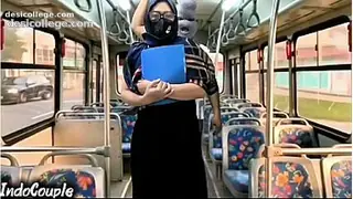 Homemade Muslim wife come from University alone in the bus Stranger start fuck her on hijab