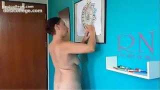 Indian nudist painting Indian pattern - Mandala. Relax music. Naked art workshop. Scene 6