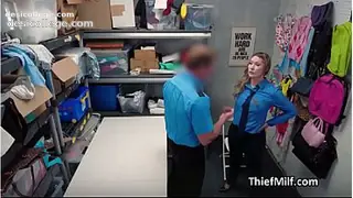 New Guilty Female Security Guard Pleasures Coworker for His Silence