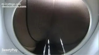 Peeing in pantyhose on hidden camera