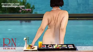 Regina Noir. Tits teasing at swimming pool. Nudist hotel. Nudism outdoors. 1