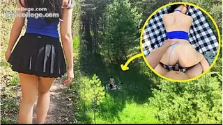 Uncut Almost creampied Asian tight pussy during outdoor hiking
